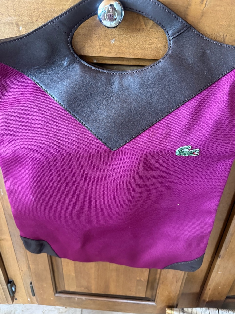Lacoste Purple Canvas Tote with Brown Trim vintage
